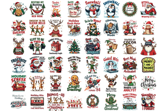 50 Retro Christmas Sublimation Bundle: Illustrations for Brand Design