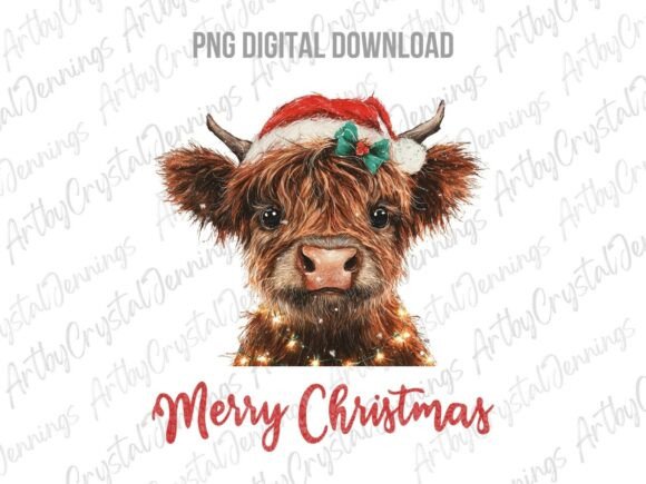 Baby Highland Cow Merry Christmas PNG Illustrations Review