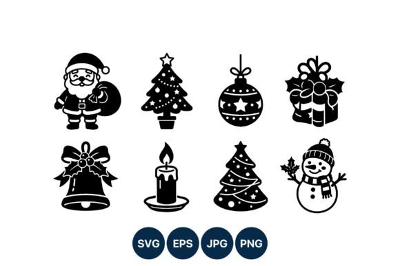 Black Christmas Icons Santa Tree Gift Illustrations Review