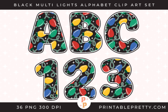 Black Christmas Lights Alphabet PNG