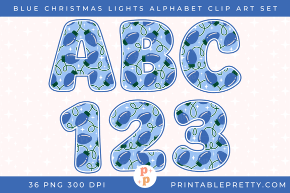 Blue Christmas Lights Alphabet PNG: Illustrations for Branding