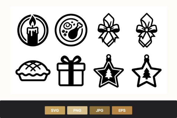 Christmas Black White Holiday Icons Review for Illustrations