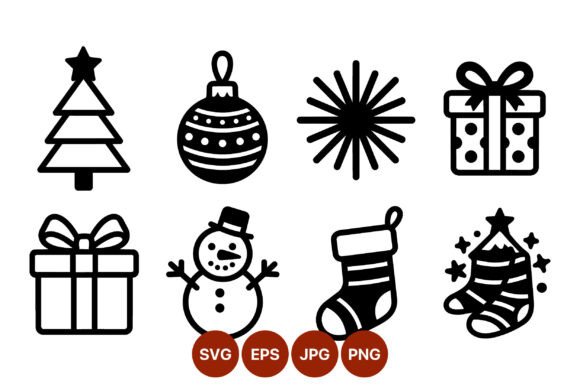 Christmas Black White Icons Set: Modern Illustrations for Brand Projects