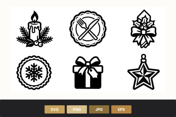 Christmas Candle Wreath Gift Star Icons in Illustrations