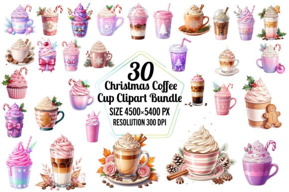 Christmas Coffee Cup Clipart Bundle for Illustrations