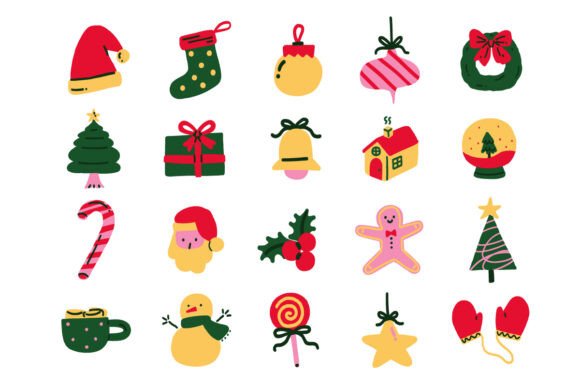 Christmas Holiday Doodle Element Set SVG for Illustrations