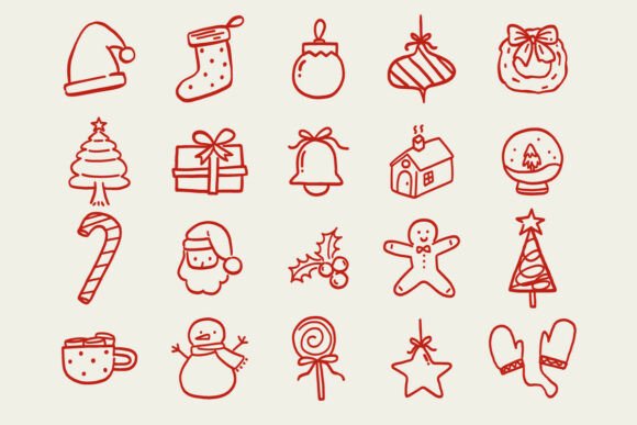 Christmas Holiday Doodle Icon Vector Set