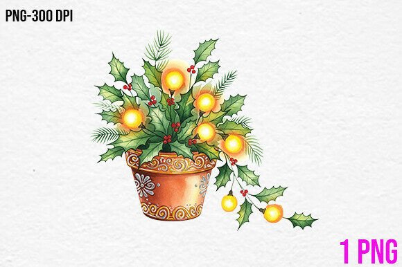Christmas Holly Pot with Lights PNG: A Review for Illustrations and Blog Graphics