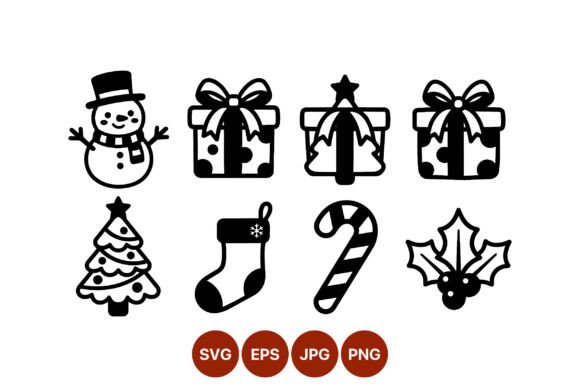 Christmas Icons Black White Vector Art Review