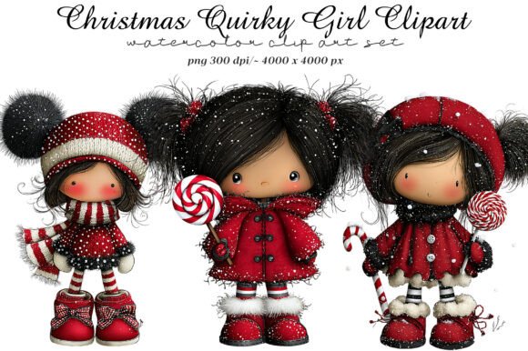 Christmas Quirky Girl Clipart for Branding & Illustrations