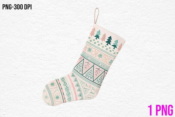 Christmas Stocking Nordic Pattern PNG in Illustrations