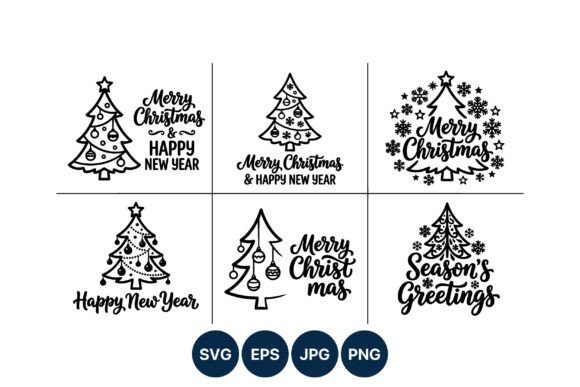 Christmas Tree Holiday Lettering Vector Illustrations