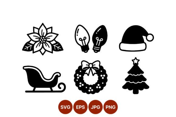 Christmas Wreath Tree Sleigh Icons Illustrations