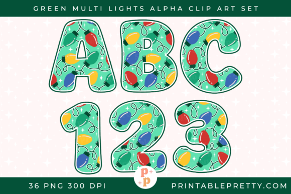 Green Christmas Lights Alphabet PNG for Illustrations