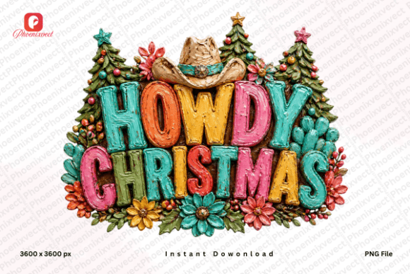 Hand Painted Howdy Christmas PNG