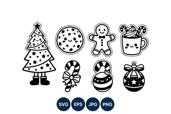 HAPPY CHRISTMAS TREE COOKIE GINGERBREAD Illustrations