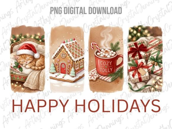 Happy Holiday Christmas Brushstroke PNG Review for Illustrations