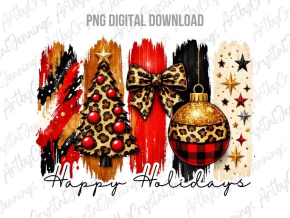 Happy Holidays Christmas Leopard PNG in Illustrations
