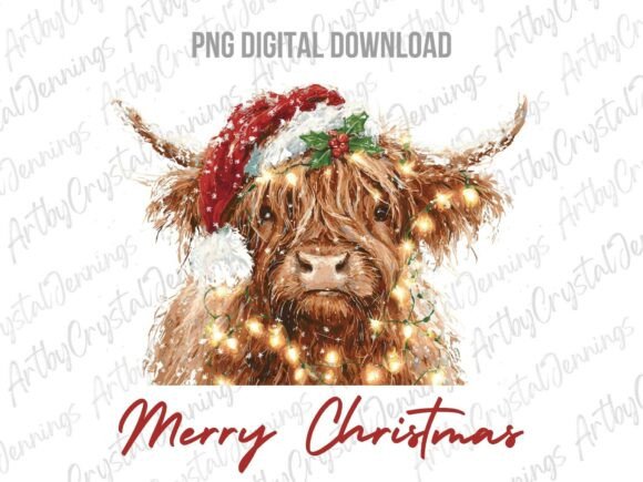 Highland Cow in Christmas Lights PNG: A Designer’s Take on Seasonal Illustrations