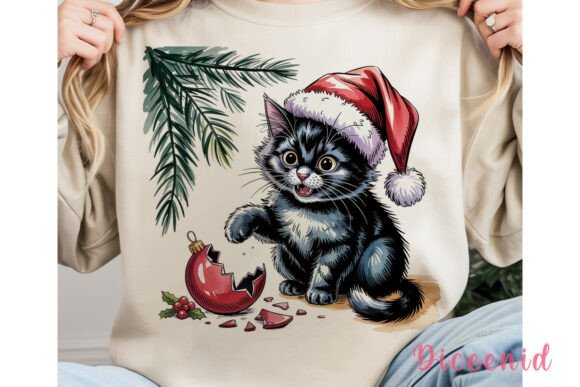 Mischievous Cat Christmas PNG Clipart for Illustrations