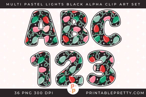 Pastel Christmas Lights Alphabet PNG in Illustrations
