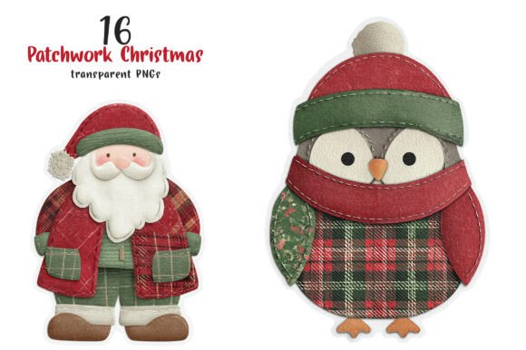 Patchwork Christmas Stickers Bundle: Illustrations for Brand Design