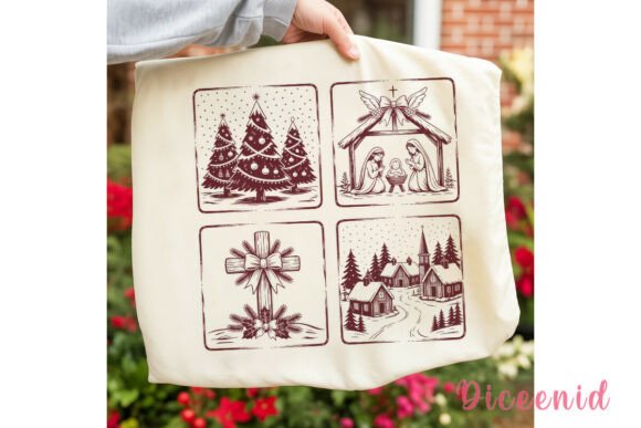 Vintage Red Christmas Scenes PNG Clipart for Brand Illustrations