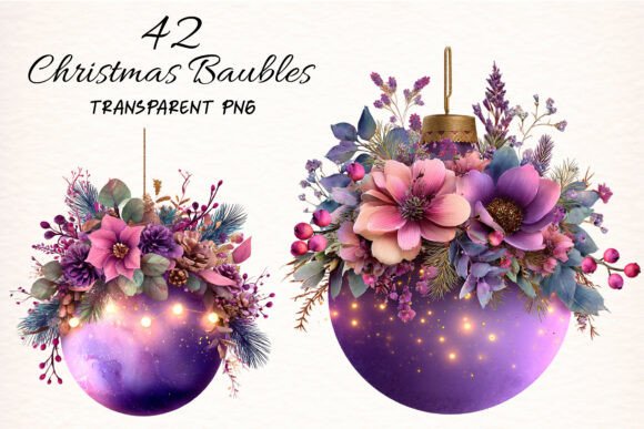 Watercolor Christmas Baubles Clipart: Editorial Illustrations for Content