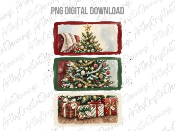 Watercolor Christmas Tree with Gifts PNG