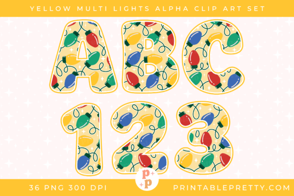 Yellow Christmas Lights Alphabet PNG for Illustrations